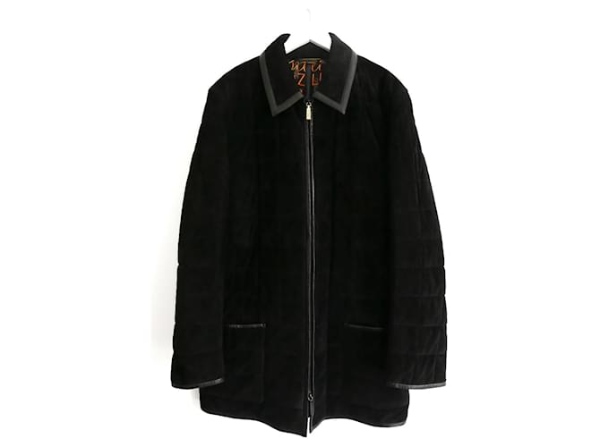 Zilli Fox Black Suede Quilted Coat Silk Lined  ref.604143