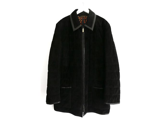 Zilli Fox Cappotto trapuntato in camoscio nero foderato in seta