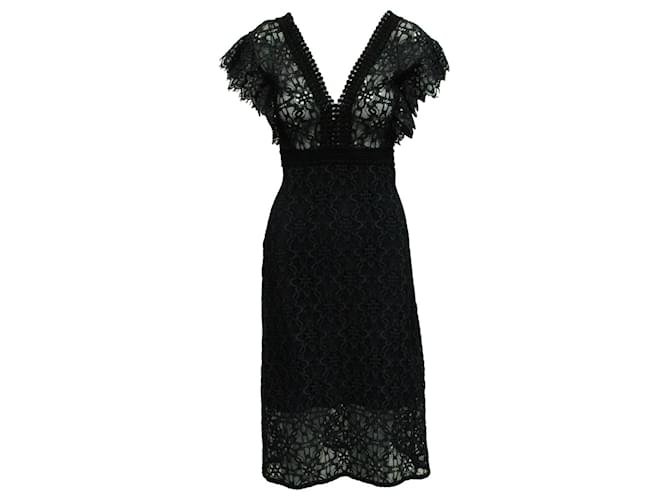 Sandro Emeline Lace Midi Dress in Black Cotton  ref.604144