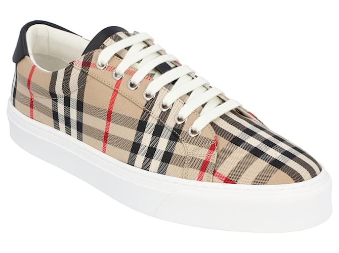 Burberry men vintage check sneakers in archive beige cotton and leather   - Joli Closet