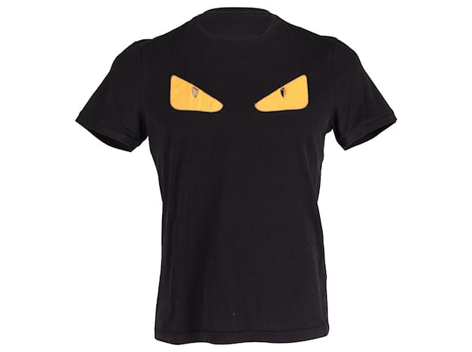 Bag Bugs Camiseta de algodón negro con cuello redondo y motivo Monsters de Fendi  ref.604225