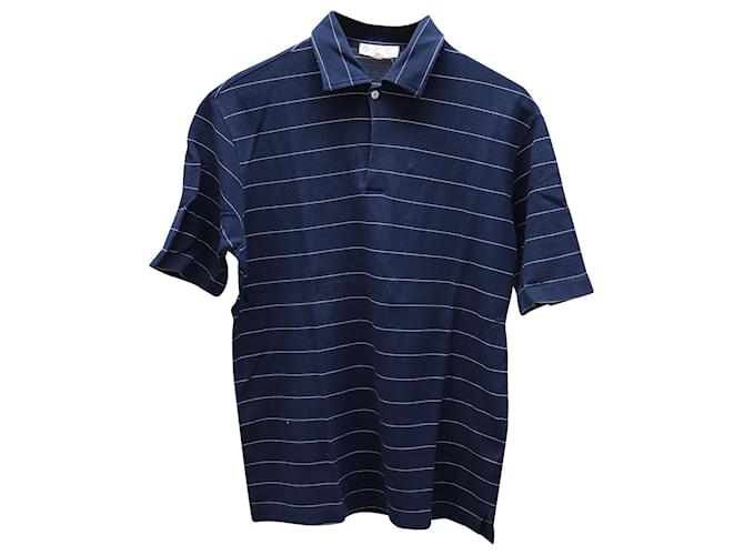 Loro Piana Striped Polo Shirt in Navy Blue Cotton  ref.604229