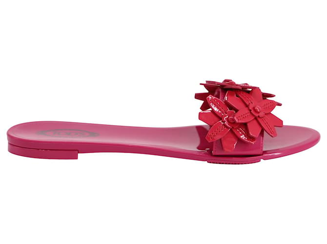 Tod's Slides floridos em couro envernizado rosa  ref.604264