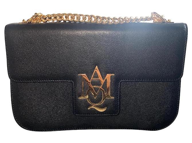 Alexander Mcqueen Bolso satchel de cuero con cadena insignia Amq negro  ref.604267