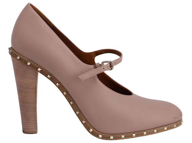 Zapatos de tacón Mary Jane con tachuelas de Valentino en cuero nude Carne  ref.604272
