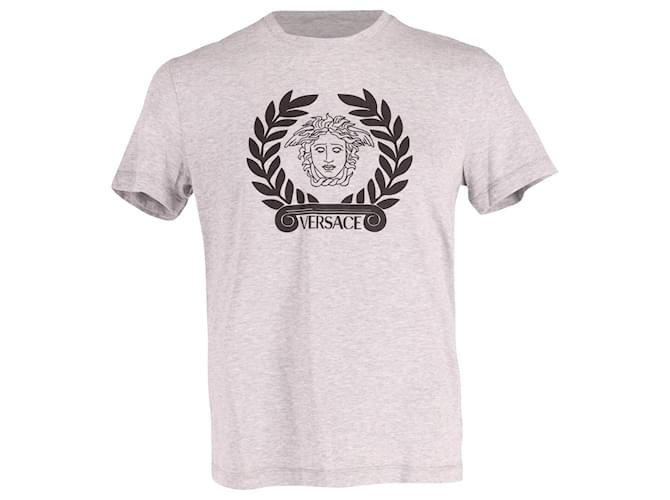 Camiseta de algodón gris con logo Laurel de Versace  ref.604480
