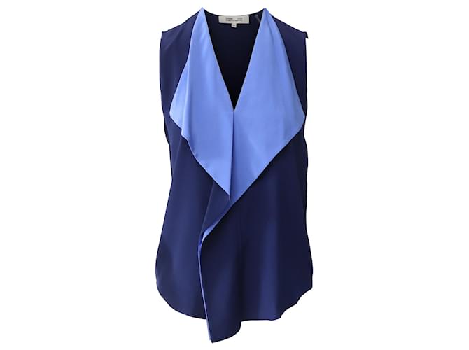 Diane von Furstenberg Isabel Draped Sleeveless Top in Navy Blue Silk  ref.604510