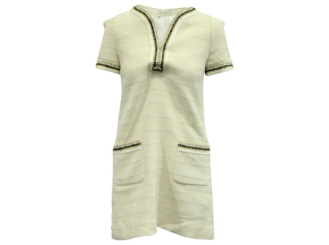 Sandro Josepha Tweed-Minikleid mit Zopfbesatz aus ecrufarbener Baumwolle Weiß Roh  ref.604652