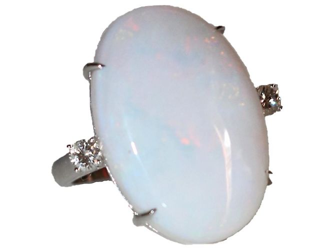 Autre Marque Anel Branar em ouro branco 18K com opala branca e diamantes Multicor