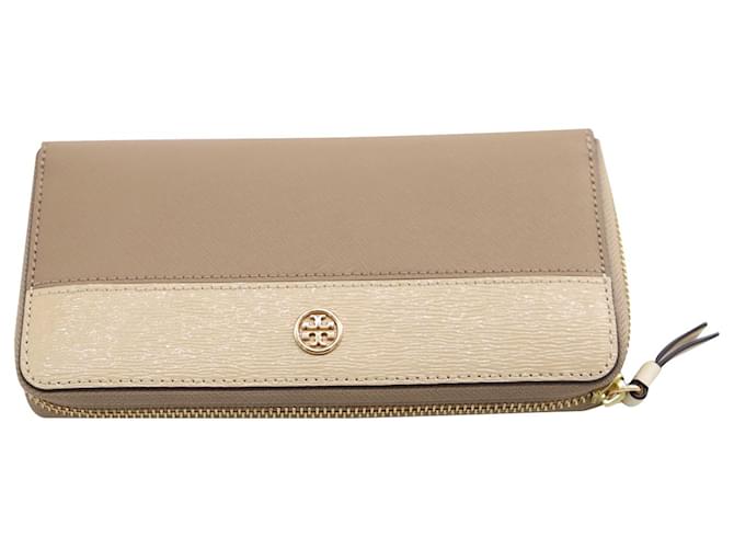 Tory Burch Robinson Colorblock Zip Continental Wallet in Brown Leather  Beige  - Joli Closet