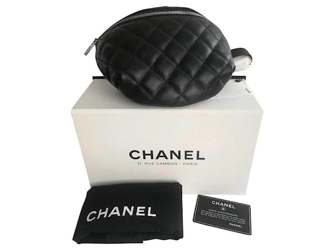 Borsa Chanel cintura nera . neuf Nero Agnello Pelle  ref.605375