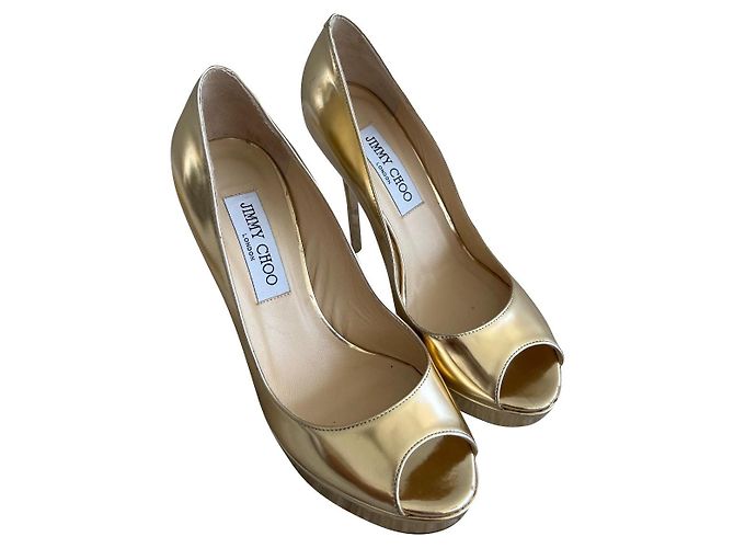 Jimmy Choo Lackleder Absatzschuhe Gold Golden
