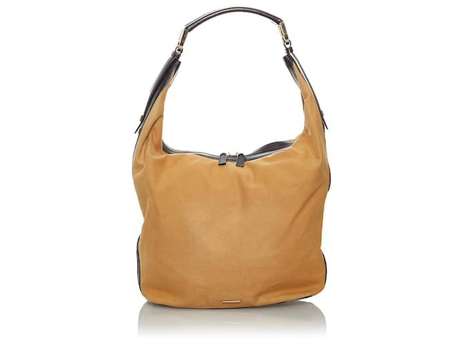 Gucci Brown Web Canvas Shoulder Bag Multiple colors Beige Leather Cloth Pony-style calfskin Cloth  ref.605713