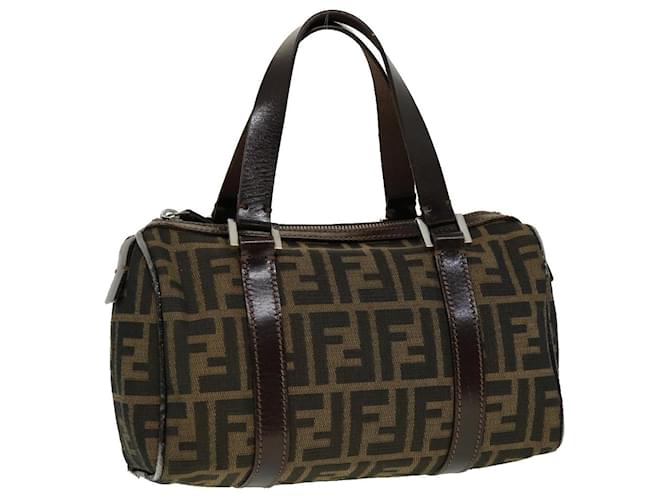 FENDI Zucca Canvas Hand Bag Black Brown Auth rd2254 Cloth  ref.606103