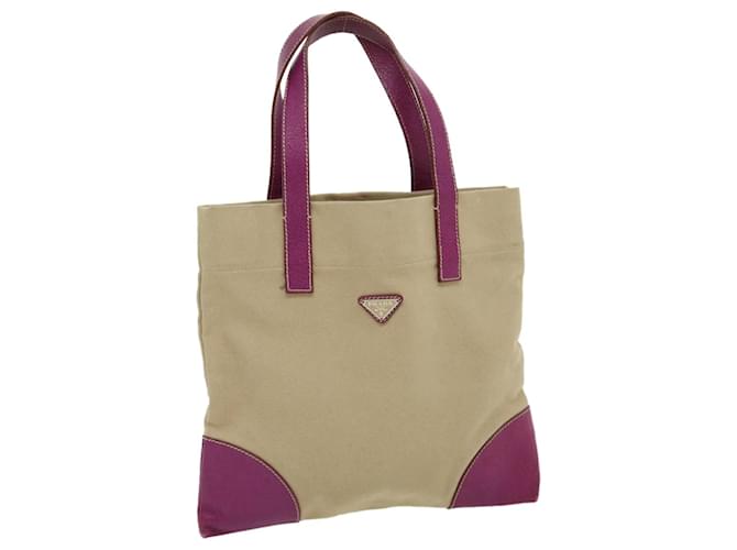 PRADA Hand Bag Canvas Leather Beige Purple Auth ar7185 Cloth  ref.606136