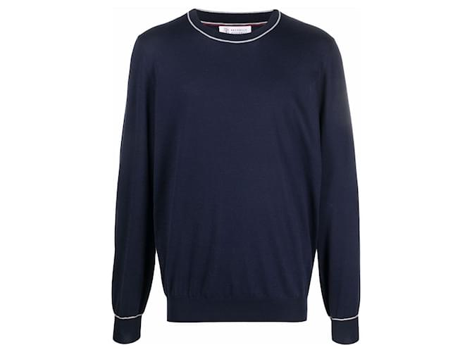 Brunello Cucinelli - Sweatshirt mit Kontraststreifen Blau Baumwolle  ref.606342