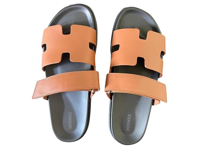 Hermès Chypre Sandalen Leder Caramel Karamell