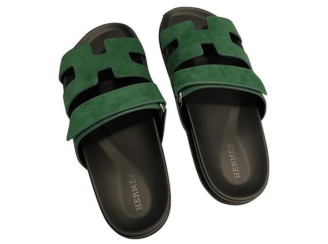 Hermès Dark green chypre mules