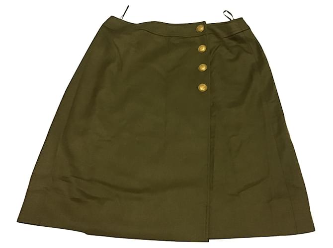 Chanel Wrap  Skirt Khaki Silk Wool  ref.606520