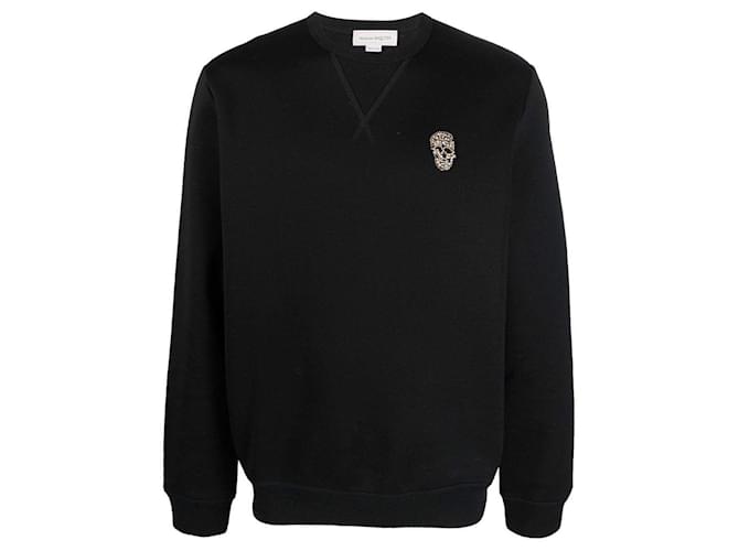 Alexander McQueen Crystal Skull Sweatshirt Black Cotton  ref.606526