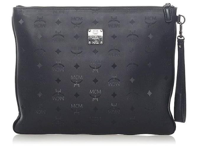 MCM Visetos Studded Clutch Bag Black Cloth  ref.606583