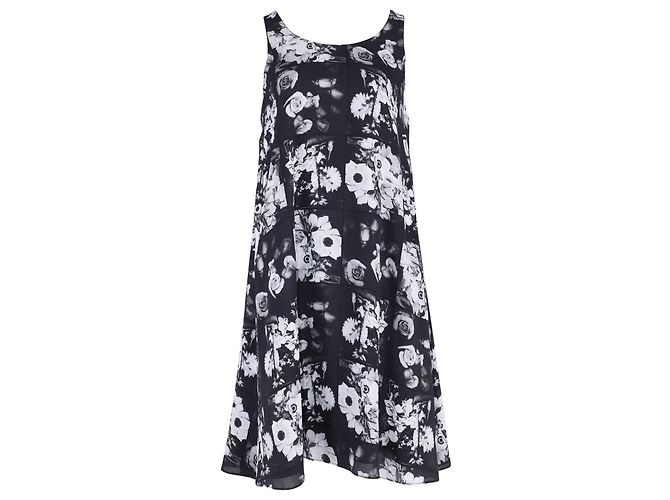 Abito midi Kenzo con stampa floreale in seta bianca e nera