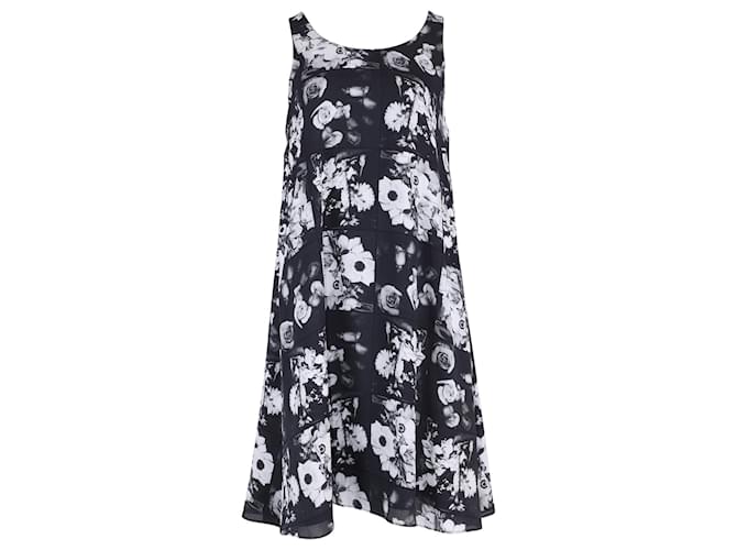 Kenzo Floral Print Midi Dress in Black and White Silk   ref.606641