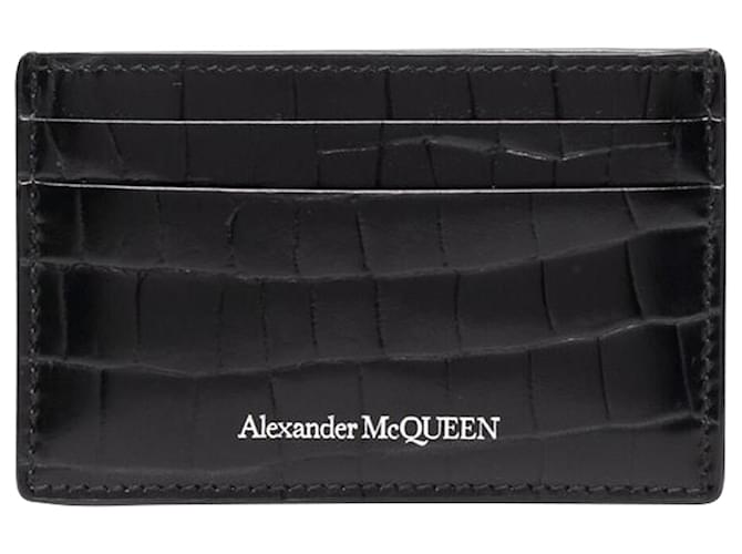Alexander McQueen Porta-cartões em couro com efeito crocodilo Preto  ref.606731