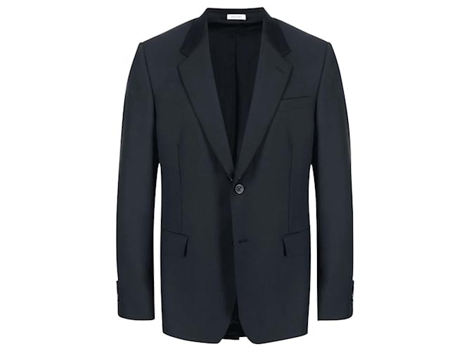 Alexander McQueen chaqueta de traje azul de botonadura sencilla Lana  ref.606779