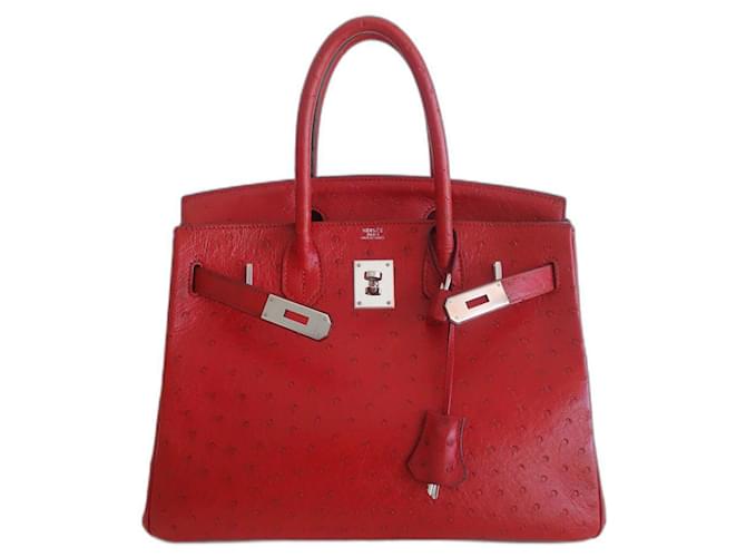 Hermès Bolsa HERMES BIRKIN 30 Avestruz Vermelho Couro de avestruz  ref.606827