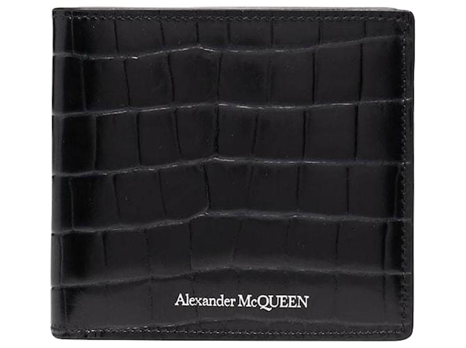 Alexander McQueen Portefeuille en cuir effet Crocodile Noir  ref.606832