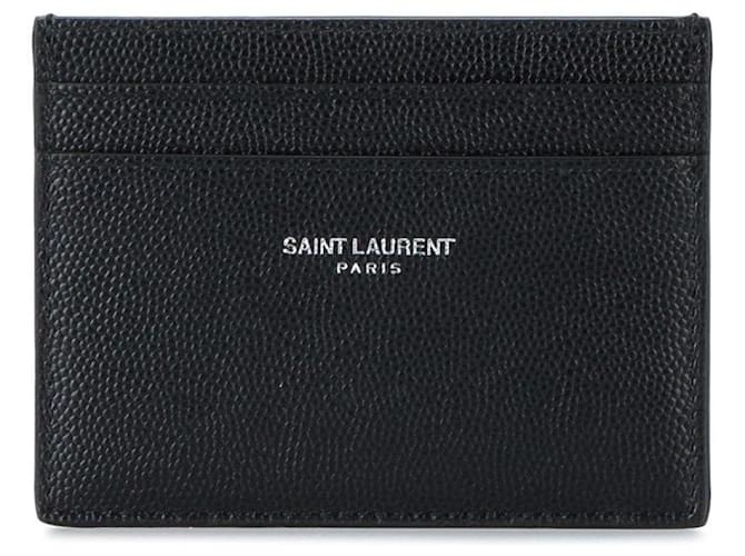 Porta-cartões Saint Laurent com estampa de logo Preto Couro  ref.606838