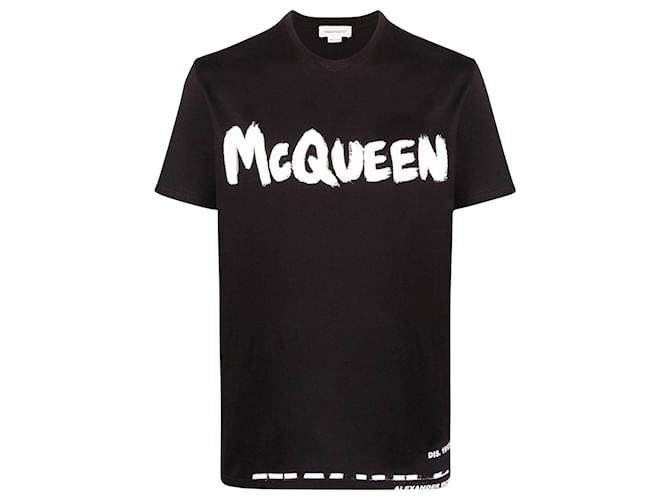 Alexander Mcqueen Alexander Mc Queen Schwarzes T-Shirt mit Logo-Print Baumwolle  ref.606902