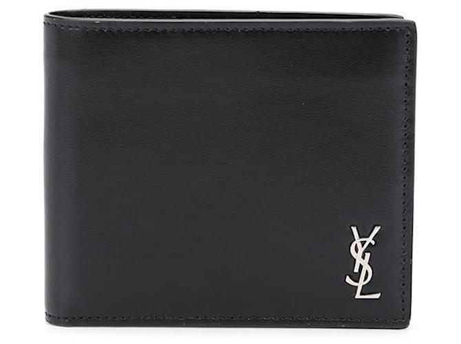 Faltbare Brieftasche mit Saint Laurent-Logoplakette Schwarz Leder  ref.607026
