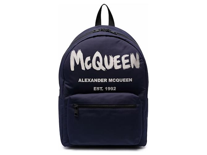Alexander McQueen Sac à dos Metropolitan à graffiti Blue Polyester  ref.607092