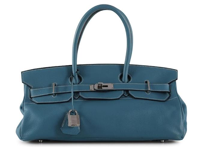 Hermès Hermes Blue Jean Togo couro com costura contrastante branca Birkin JPG com bolsa PHW Azul  ref.607208