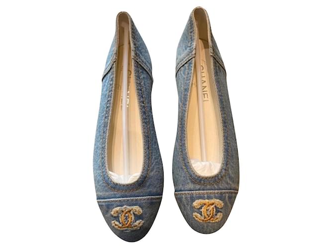 Chanel Zapatillas de ballet Azul Algodón  ref.607266