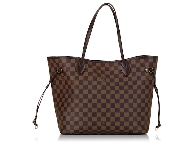 Louis Vuitton Brown Damier Ebene Neverfull MM Leather Cloth Pony-style calfskin  ref.607288