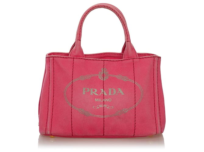Bolso satchel de lona con logo rosa Canapa de Prada Lienzo Paño  ref.607290