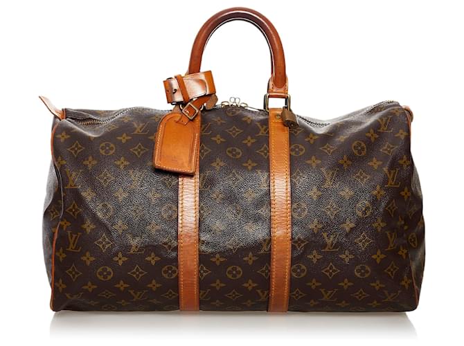 Louis Vuitton Brown Monogram Keepall 45 Leather Cloth  ref.607366