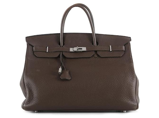 Hermès Birkin de cuero marrón Hermes Togo 40 Bolso con asa metálica de paladio Castaño  ref.607422