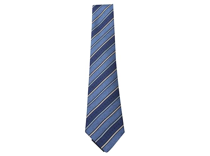 Louis Vuitton Dark Blue Striped Monogram Print Tie Silk  ref.607862