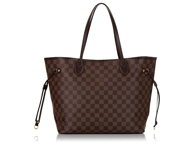 Louis Vuitton Brown Damier Ebene Neverfull MM Leather Cloth Pony-style calfskin  ref.607909
