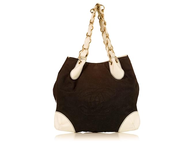 Chanel Brown CC Canvas Tote Bag Cloth Cloth  ref.607948