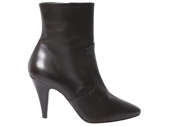 Céline Celine Heeled Ankle Boots in Dark Chocolate Brown Leather  ref.608087