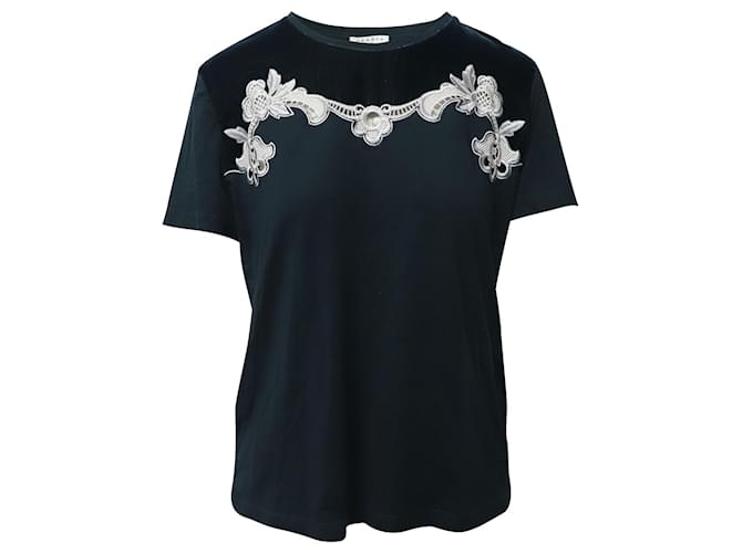 Sandro Paris Lace Embroidered Short Sleeve T-shirt in Green Cotton   ref.608229