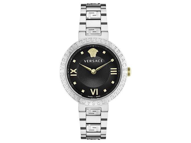 Relógio Pulseira Versace Greca Metálico  ref.608235