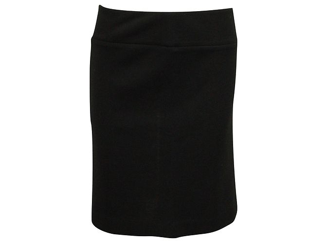 Joseph Midi Skirt with Gold Trim in Black Wool