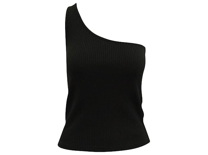 Maje Ribbed Knit One Shoulder Top in Black Polyester  ref.608294