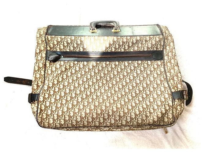 Bolso de viaje Christian Dior de lona con monograma y cuero Castaño